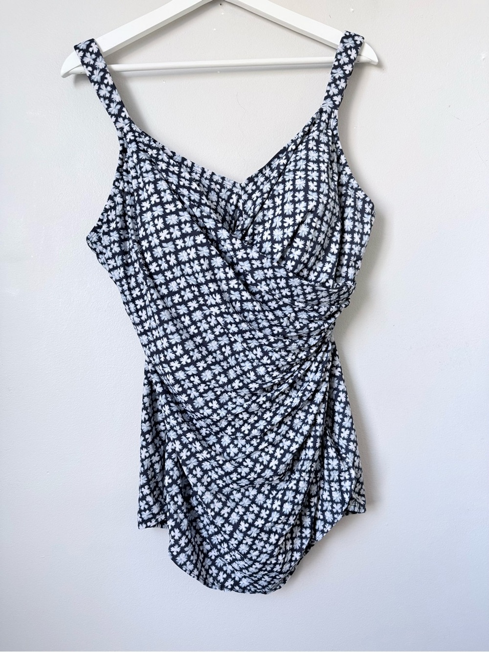 Lands' End Navy & White Floral One-Piece Swimsuit